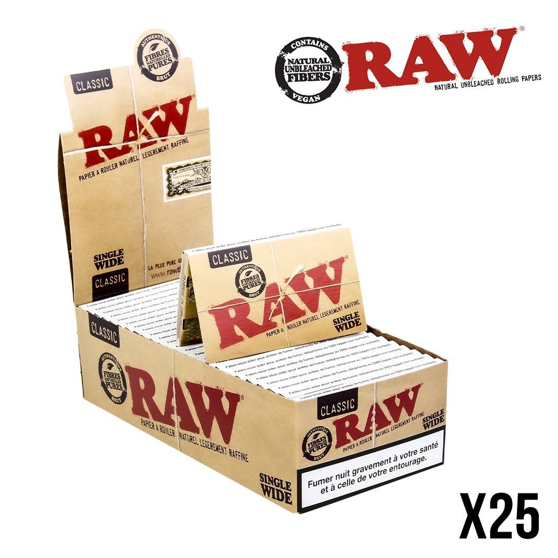 Carnet / Feuilles à Rouler Classic RAW 500's 1.1/4 500 Feuilles