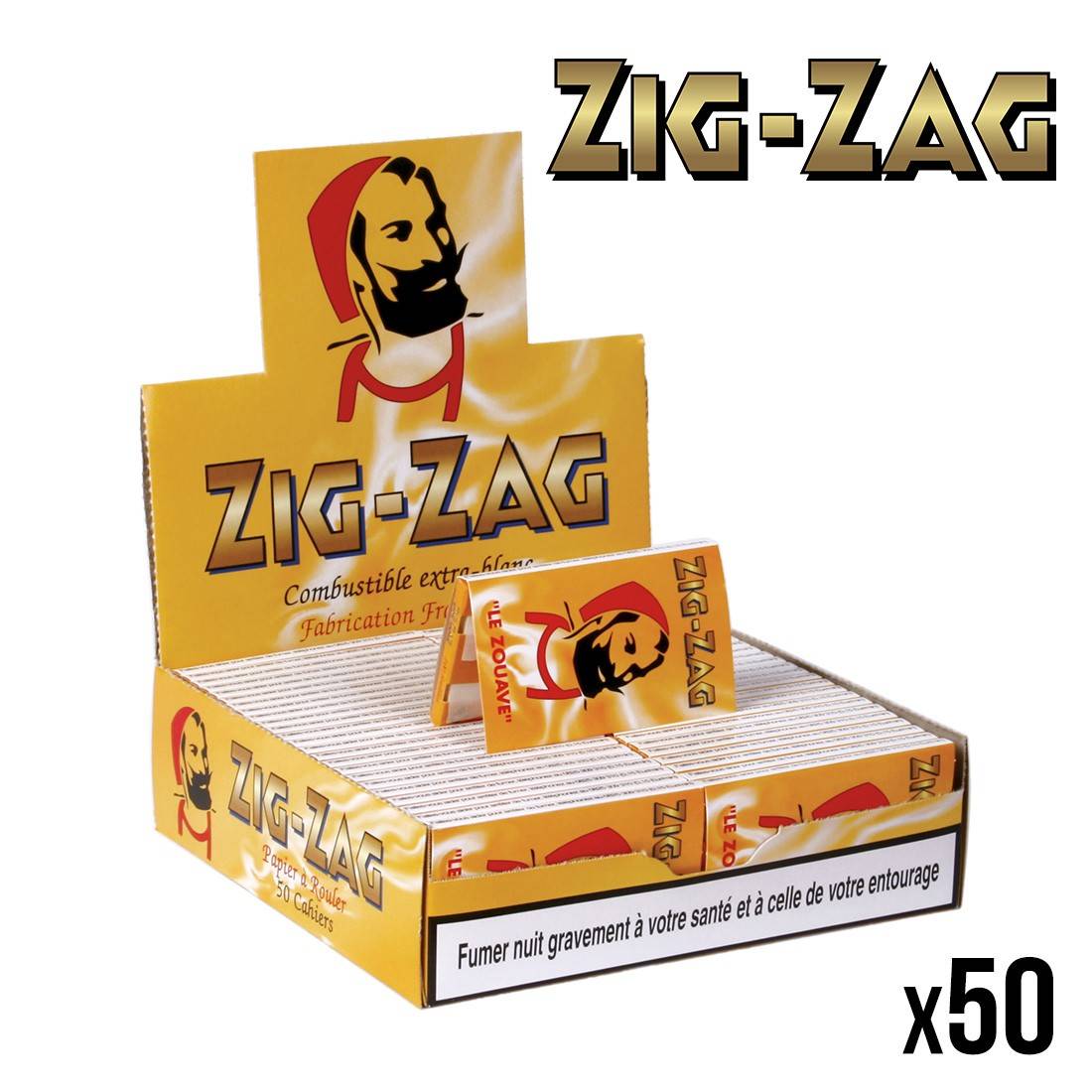Votre boite de 50 Carnets de Papier à Rouler Zig Zag Jaune moins cher